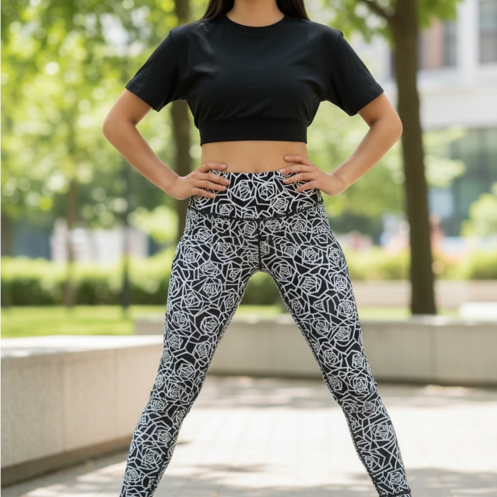 Lululemon Athletica Black and White Rose Leggings